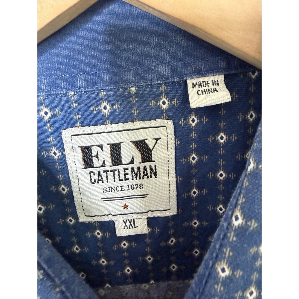 Ely Cattleman Mens Blue Geometric Pearl Snap Western Shirt Short Sleeve XXL 2XL - Picture 6 of 14